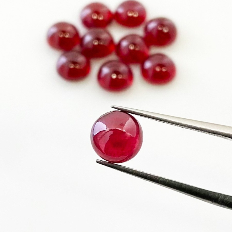 22.35 Cts. Ruby 7mm Smooth Round Shape AA Grade Cabochons Parcel - Total 10 Pcs.