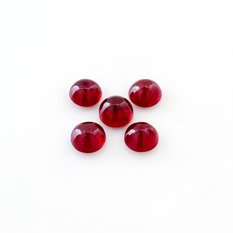 10.90 Cts. Ruby 7mm Smooth Round Shape AA Grade Cabochons Parcel - Total 5 Pcs.