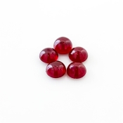 10.90 Cts. Ruby 7mm Smooth Round Shape AA Grade Cabochons Parcel - Total 5 Pcs.