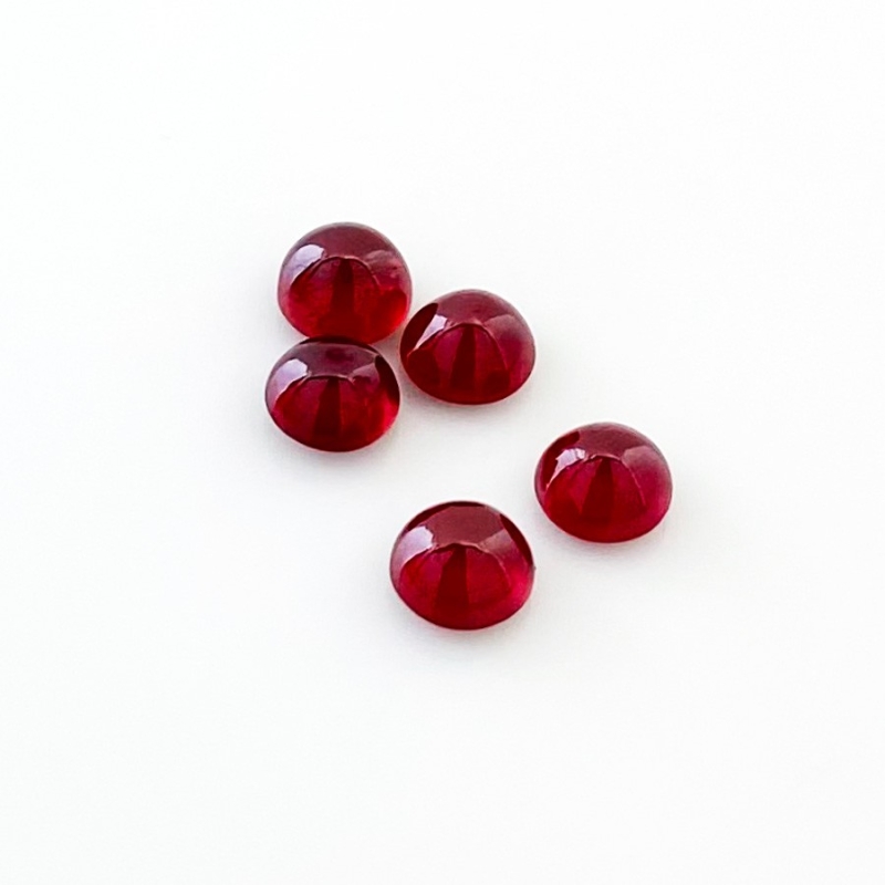 10.90 Cts. Ruby 7mm Smooth Round Shape AA Grade Cabochons Parcel - Total 5 Pcs.