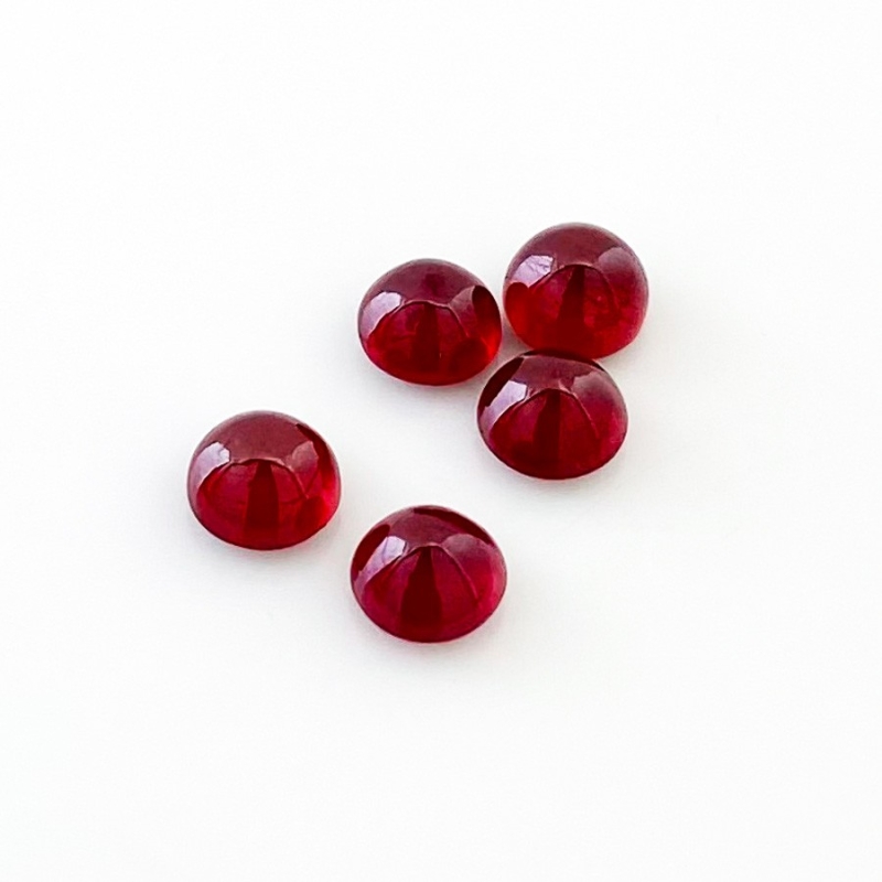 10.90 Cts. Ruby 7mm Smooth Round Shape AA Grade Cabochons Parcel - Total 5 Pcs.