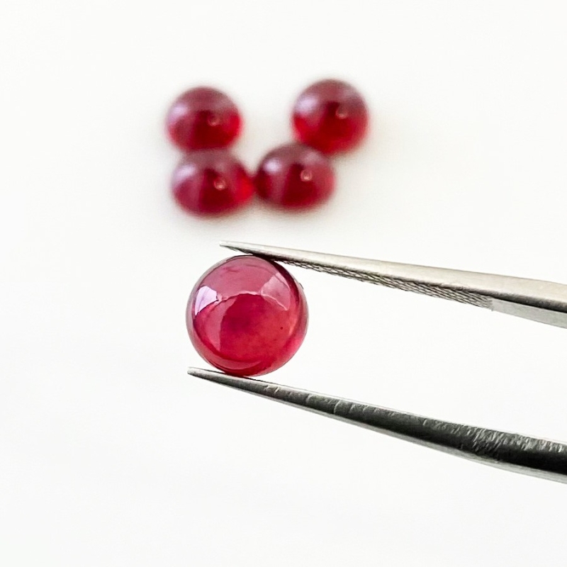 10.90 Cts. Ruby 7mm Smooth Round Shape AA Grade Cabochons Parcel - Total 5 Pcs.