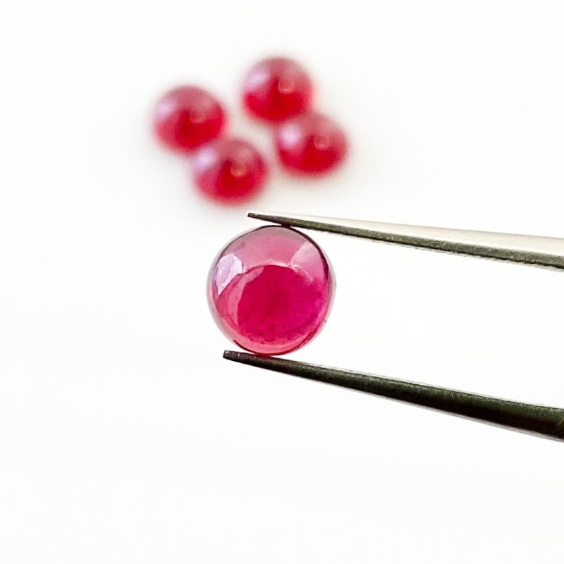 9.50 Cts. Ruby 6.5mm Smooth Round Shape AA Grade Cabochons Parcel - Total 5 Pcs.