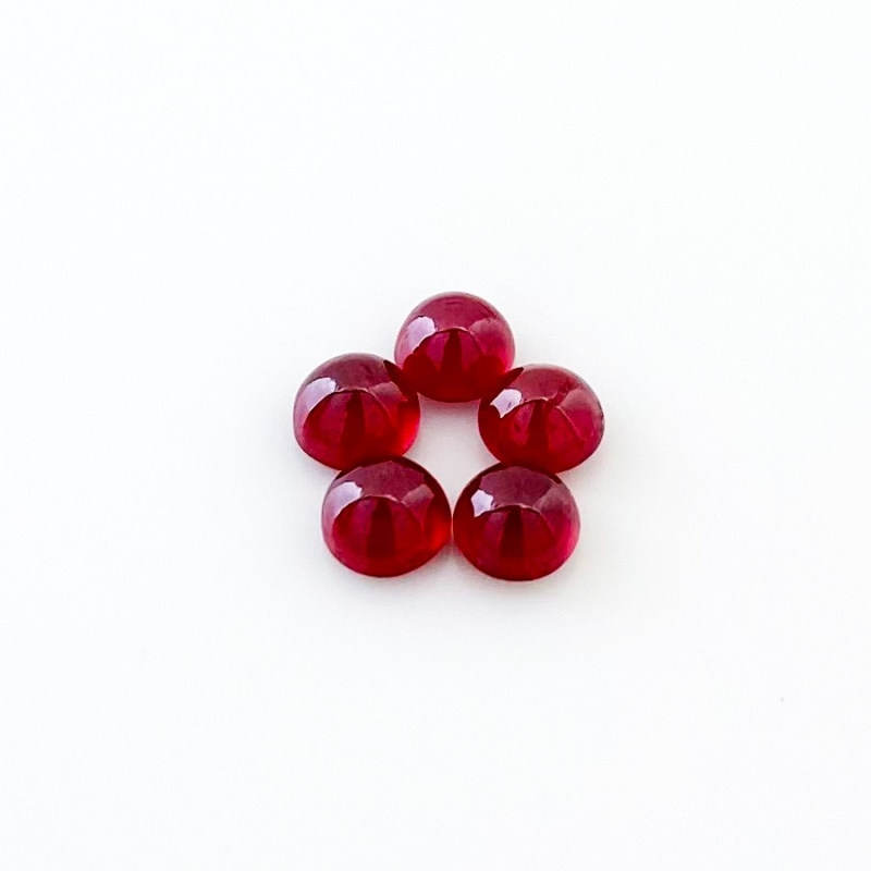 9.50 Cts. Ruby 6.5mm Smooth Round Shape AA Grade Cabochons Parcel - Total 5 Pcs.