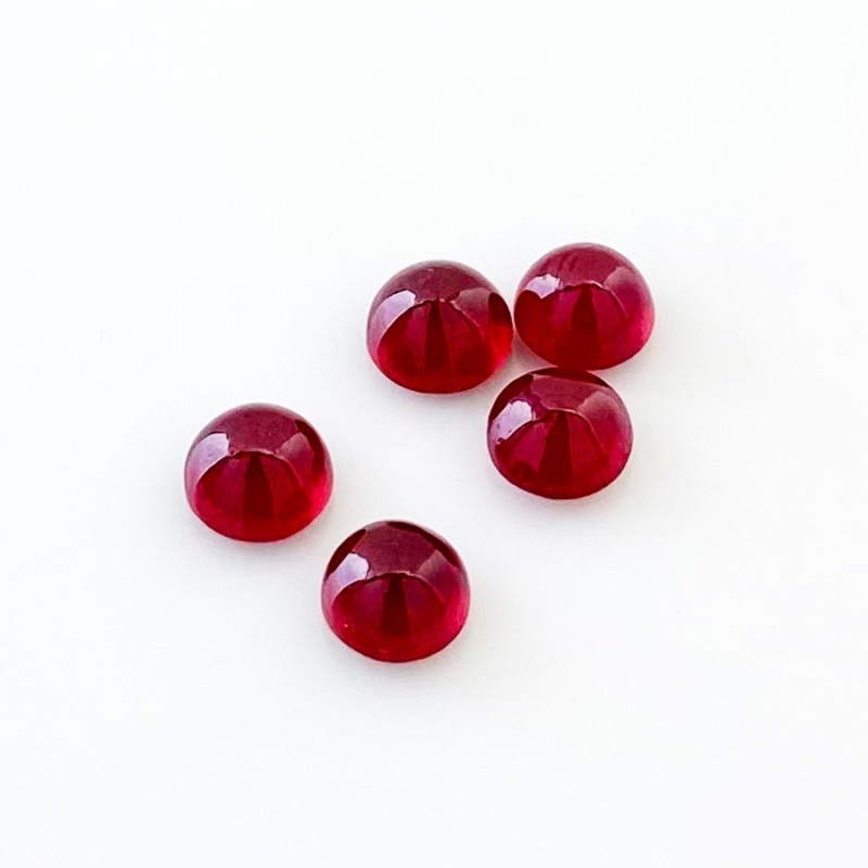 9.50 Cts. Ruby 6.5mm Smooth Round Shape AA Grade Cabochons Parcel - Total 5 Pcs.