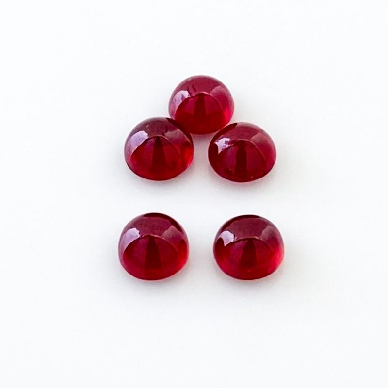 9.50 Cts. Ruby 6.5mm Smooth Round Shape AA Grade Cabochons Parcel - Total 5 Pcs.