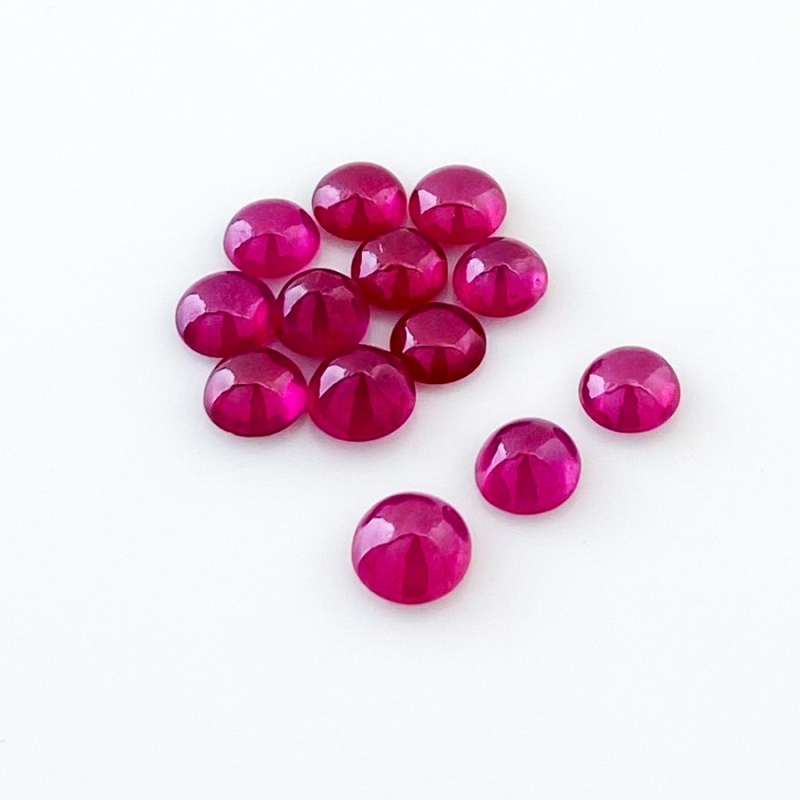 12.10 Cts. Ruby 5.5-6.5mm Smooth Round Shape AA Grade Cabochons Parcel - Total 13 Pcs.