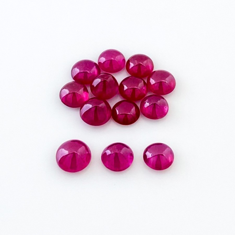 12.10 Cts. Ruby 5.5-6.5mm Smooth Round Shape AA Grade Cabochons Parcel - Total 13 Pcs.