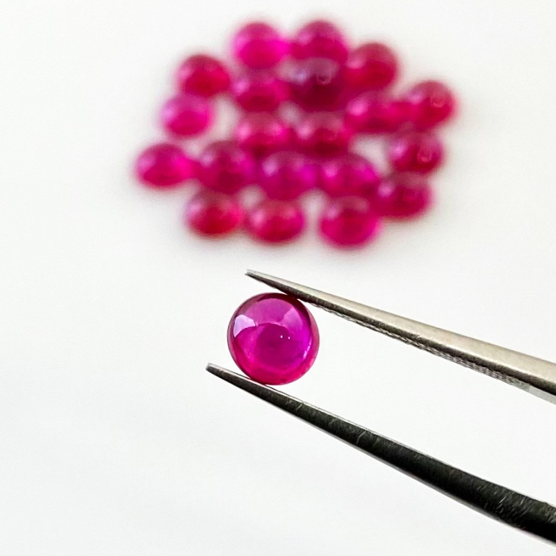 14.90 Cts. Ruby 5mm Smooth Round Shape AA Grade Cabochons Parcel - Total 21 Pcs.