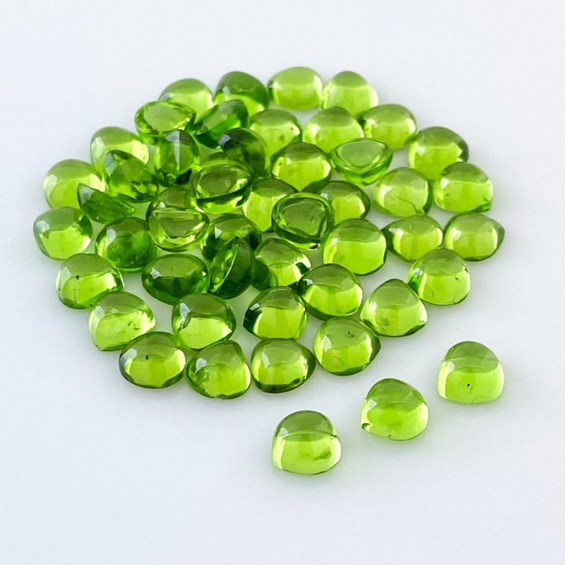 49.30 Carat Peridot 6mm Smooth Heart Shape AAA Grade Cabochons Parcel - Total 50 Pcs.
