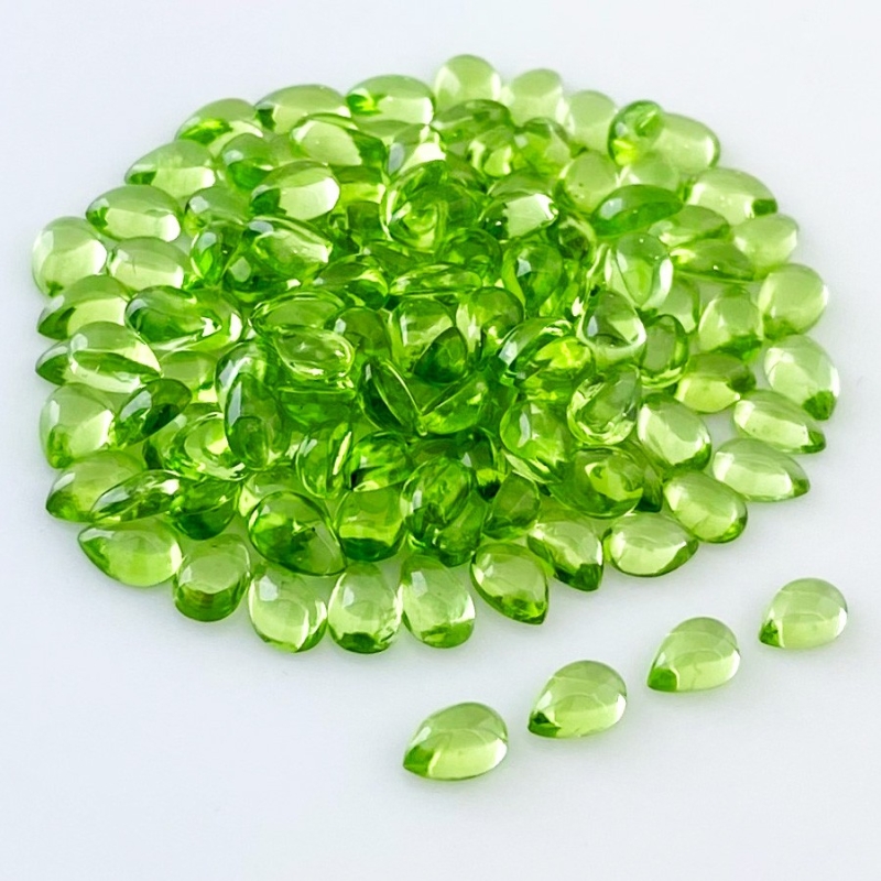 65 Carat Peridot 6x4mm Smooth Pear Shape AAA Grade Cabochons Parcel - Total 130 Pcs.