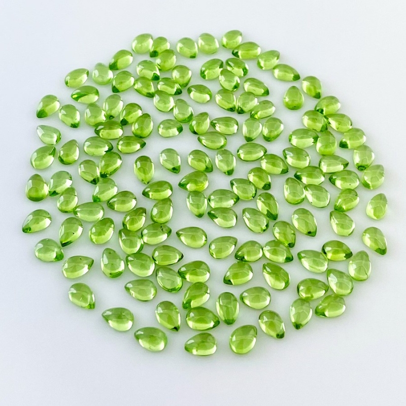 65 Carat Peridot 6x4mm Smooth Pear Shape AAA Grade Cabochons Parcel - Total 130 Pcs.