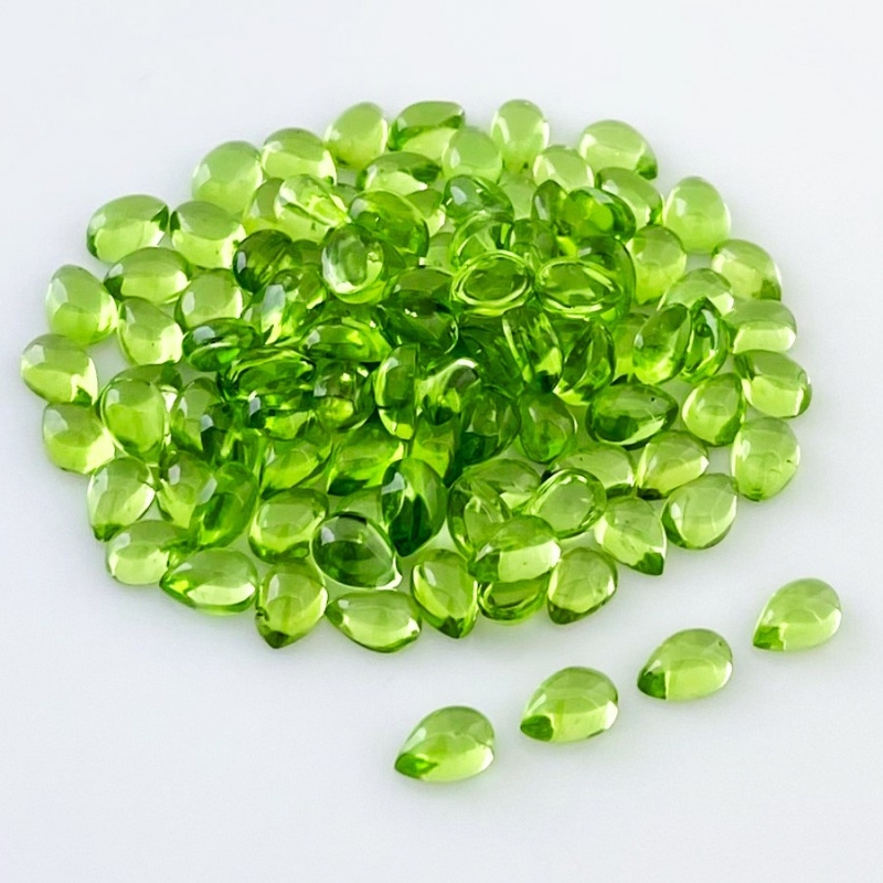 60.90 Carat Peridot 6x4mm Smooth Pear Shape AAA Grade Cabochons Parcel - Total 108 Pcs.