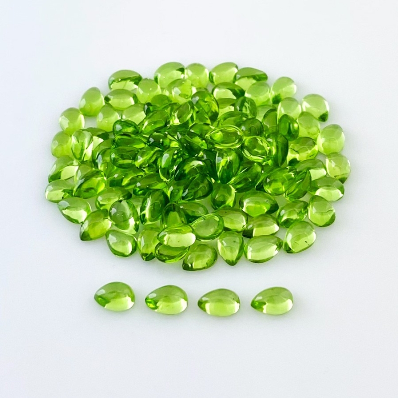 60.90 Carat Peridot 6x4mm Smooth Pear Shape AAA Grade Cabochons Parcel - Total 108 Pcs.