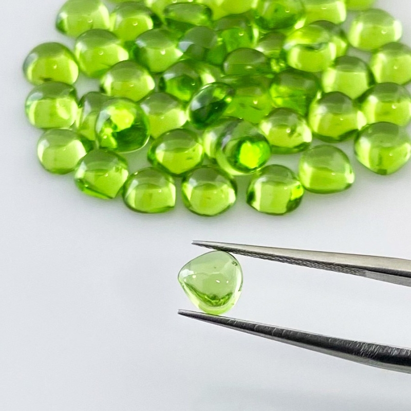48.80 Carat Peridot 6mm Smooth Heart Shape AAA Grade Cabochons Parcel - Total 50 Pcs.