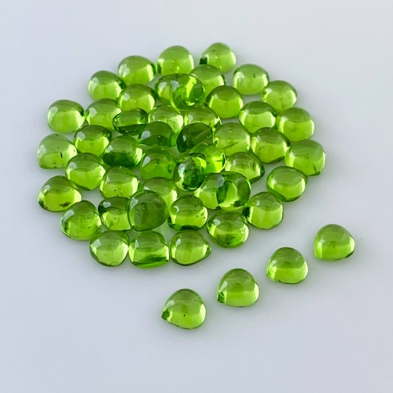 48.80 Carat Peridot 6mm Smooth Heart Shape AAA Grade Cabochons Parcel - Total 50 Pcs.
