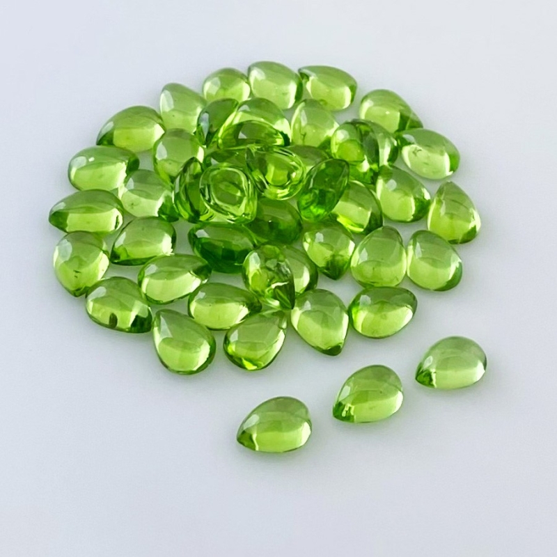 38.60 Carat Peridot 7x5mm Smooth Pear Shape AAA Grade Cabochons Parcel - Total 45 Pcs.