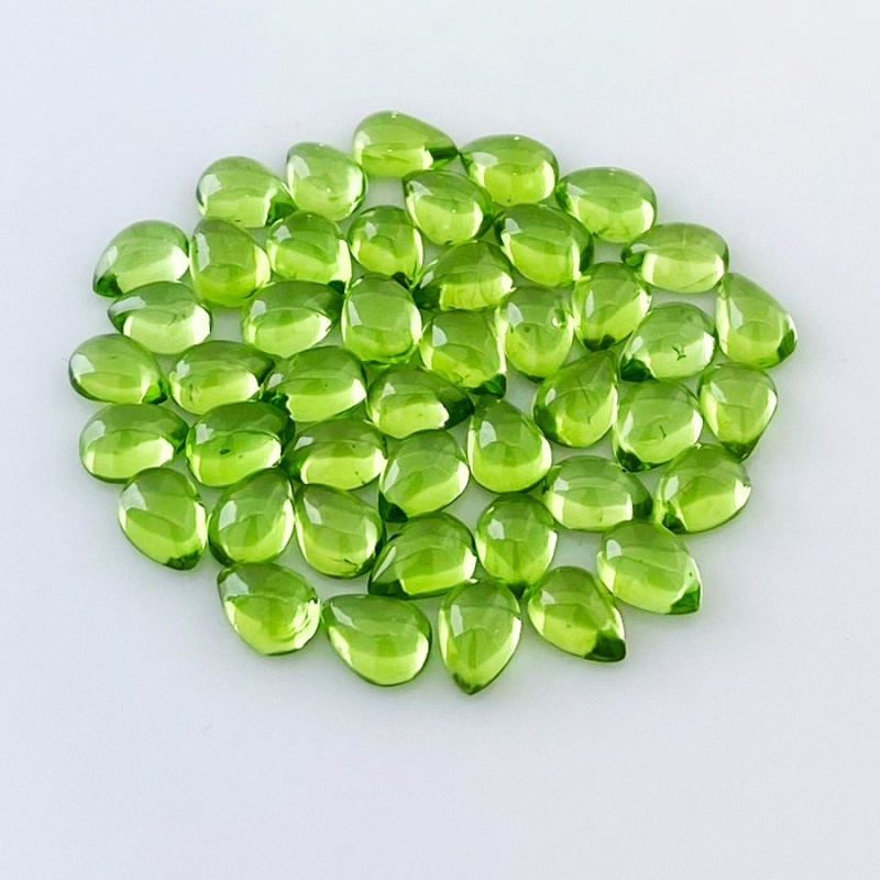 38.60 Carat Peridot 7x5mm Smooth Pear Shape AAA Grade Cabochons Parcel - Total 45 Pcs.