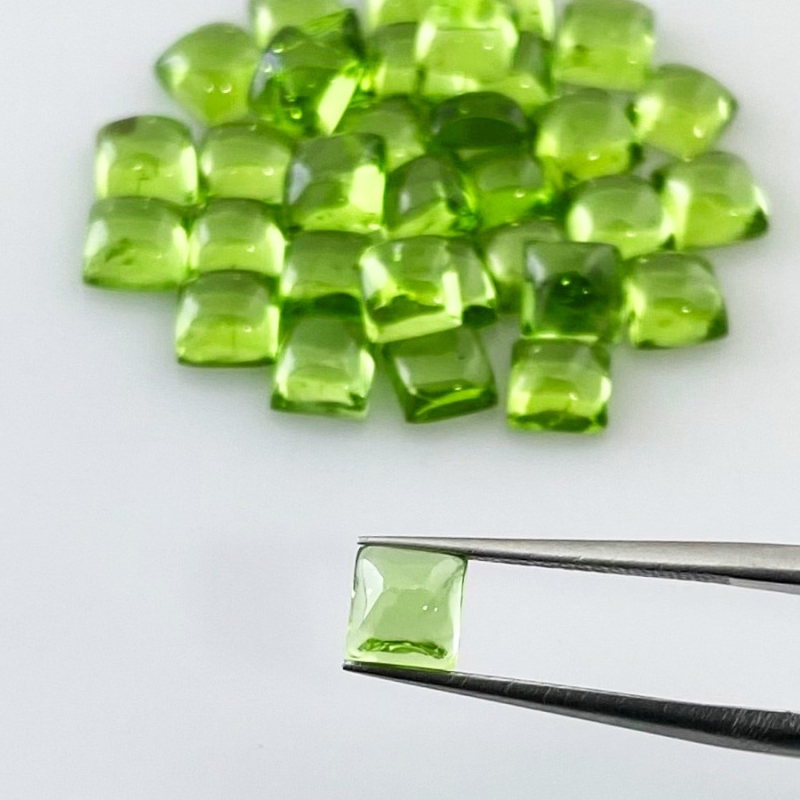 30.15 Carat Peridot 5mm Smooth Square Shape AAA Grade Cabochons Parcel - Total 34 Pcs.