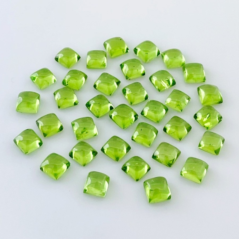 30.15 Carat Peridot 5mm Smooth Square Shape AAA Grade Cabochons Parcel - Total 34 Pcs.