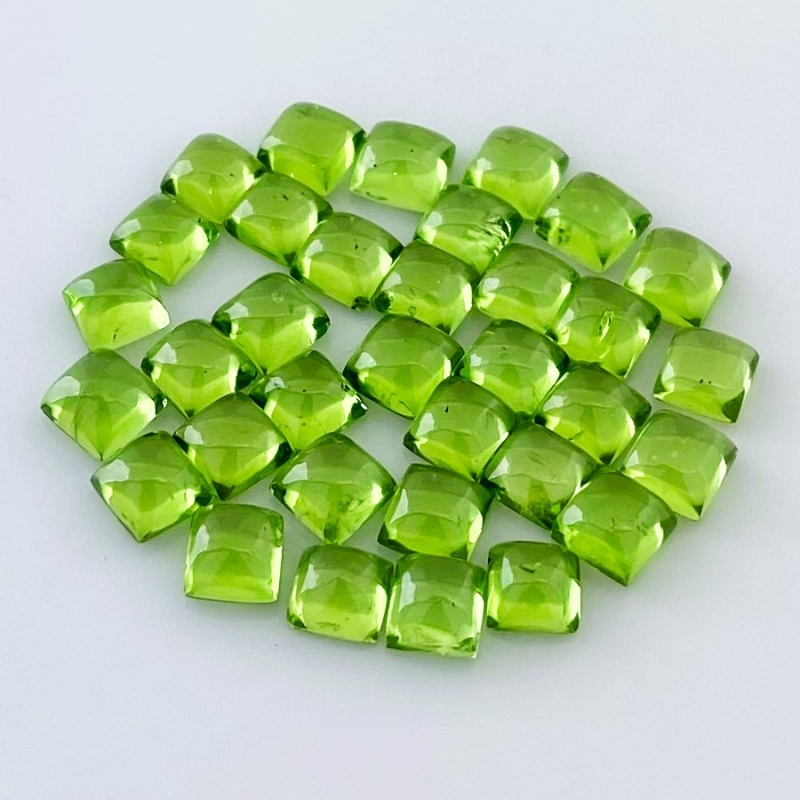 30.15 Carat Peridot 5mm Smooth Square Shape AAA Grade Cabochons Parcel - Total 34 Pcs.