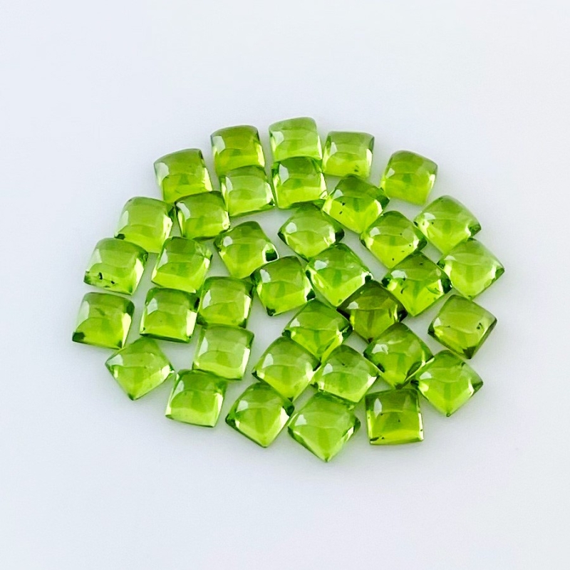 33.95 Carat Peridot 5mm Smooth Square Shape AAA Grade Cabochons Parcel - Total 36 Pcs.