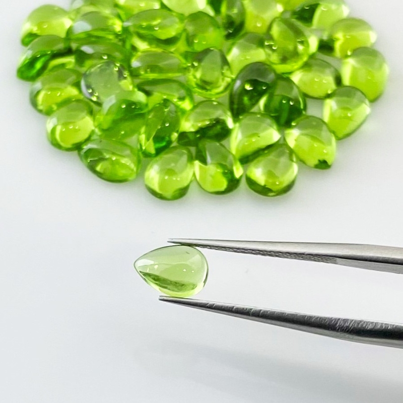 43.70 Carat Peridot 7x5mm Smooth Pear Shape AAA Grade Cabochons Parcel - Total 45 Pcs.