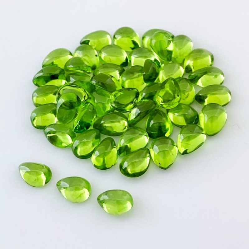 43.70 Carat Peridot 7x5mm Smooth Pear Shape AAA Grade Cabochons Parcel - Total 45 Pcs.
