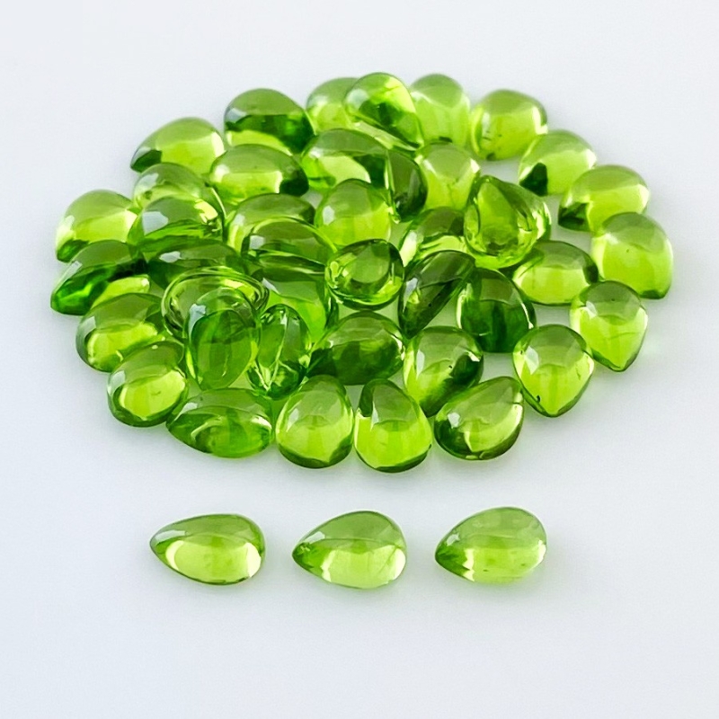 43.70 Carat Peridot 7x5mm Smooth Pear Shape AAA Grade Cabochons Parcel - Total 45 Pcs.
