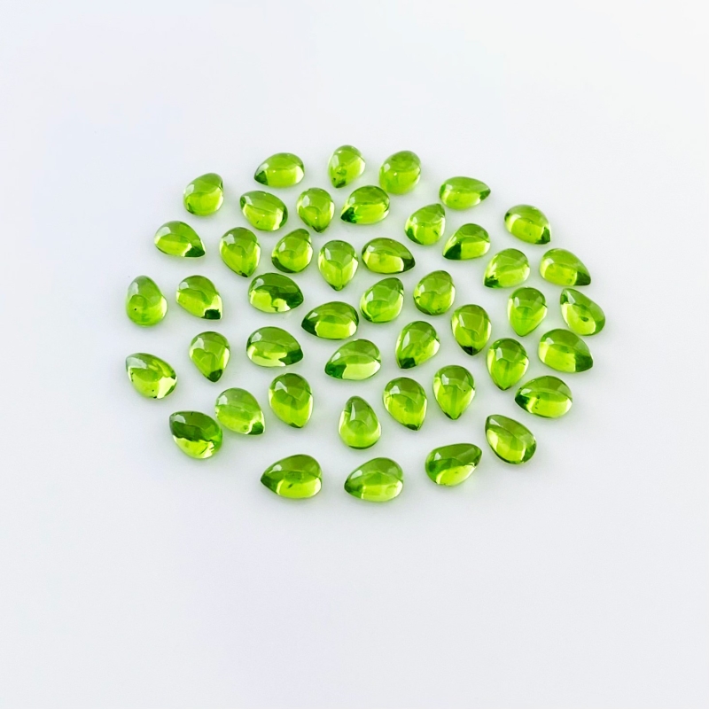 43.70 Carat Peridot 7x5mm Smooth Pear Shape AAA Grade Cabochons Parcel - Total 45 Pcs.