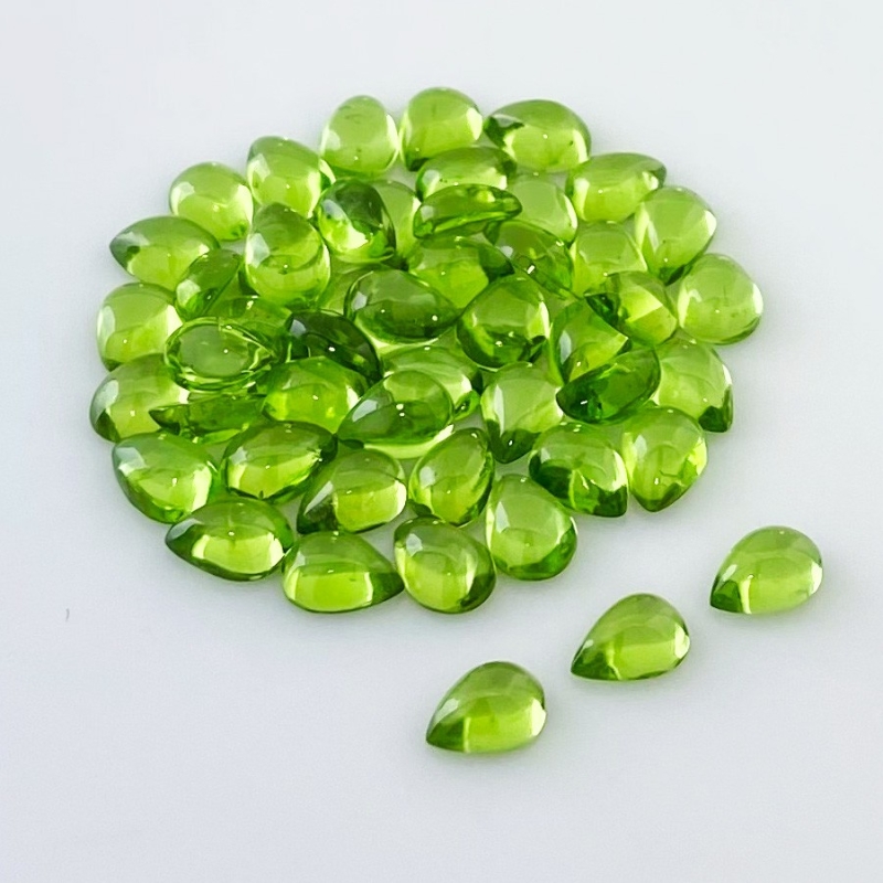42 Carat Peridot 7x5mm Smooth Pear Shape AAA Grade Cabochons Parcel - Total 50 Pcs.