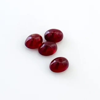 10.25 Cts. Ruby 8x6mm Smooth Oval Shape AA Grade Cabochons Parcel - Total 4 Pcs.
