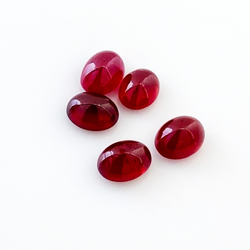 12.35 Cts. Ruby 8x6mm Smooth Oval Shape AA Grade Cabochons Parcel - Total 5 Pcs.