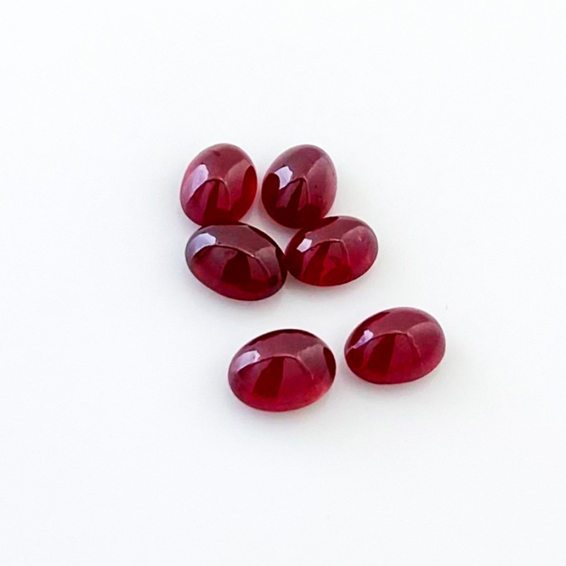 12.90 Cts. Ruby 8x6mm Smooth Oval Shape AA Grade Cabochons Parcel - Total 6 Pcs.