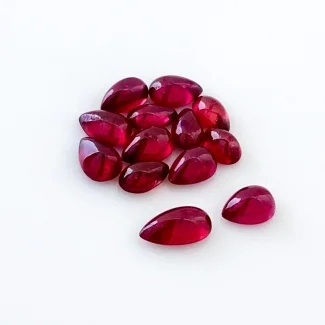 12.70 Cts. Ruby 6x4-9x5mm Smooth Pear Shape AA Grade Cabochons Parcel - Total 13 Pcs.