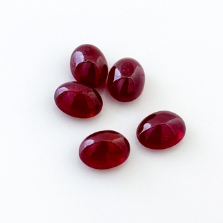 11.80 Cts. Ruby 8x6mm Smooth Oval Shape AA Grade Cabochons Parcel - Total 5 Pcs.
