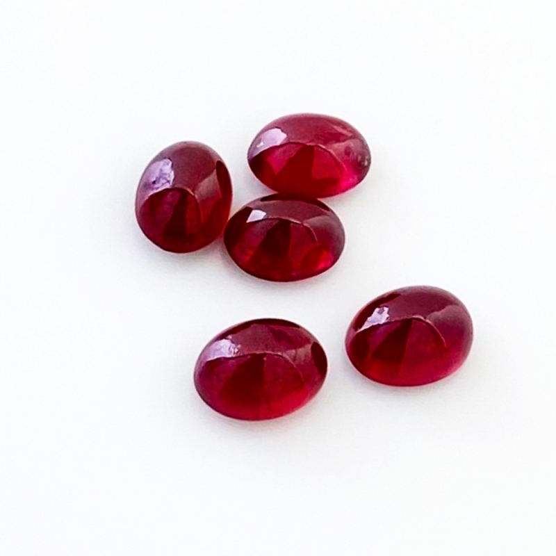 10.60 Cts. Ruby 8x6mm Smooth Oval Shape AA Grade Cabochons Parcel - Total 5 Pcs.