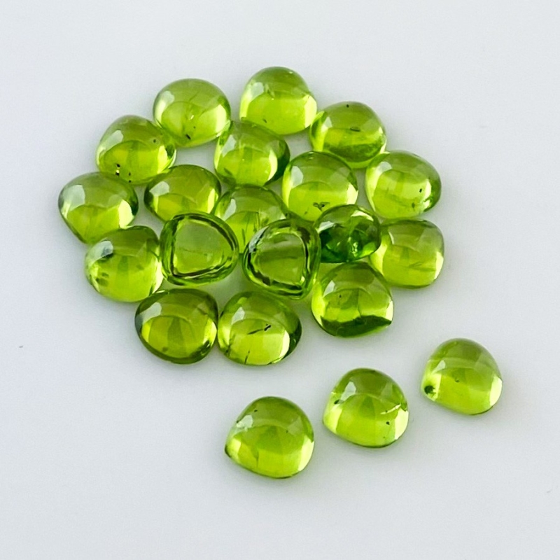 29.80 Carat Peridot 7mm Smooth Heart Shape AAA Grade Cabochons Parcel - Total 21 Pcs.