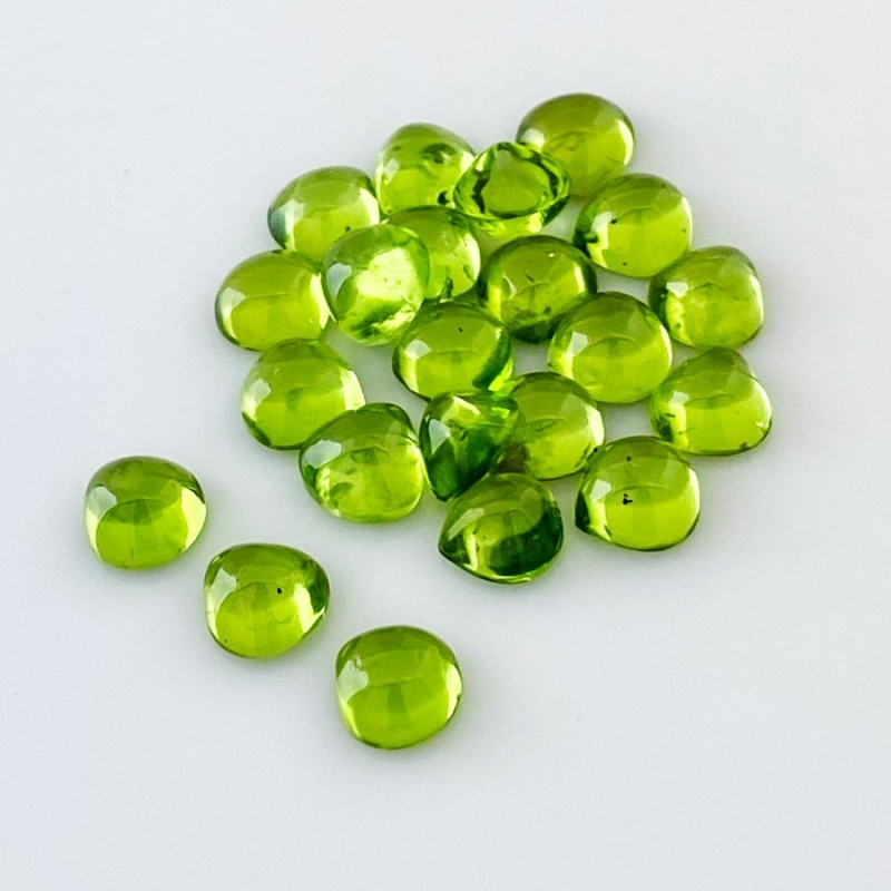 30.65 Carat Peridot 7mm Smooth Heart Shape AAA Grade Cabochons Parcel - Total 22 Pcs.