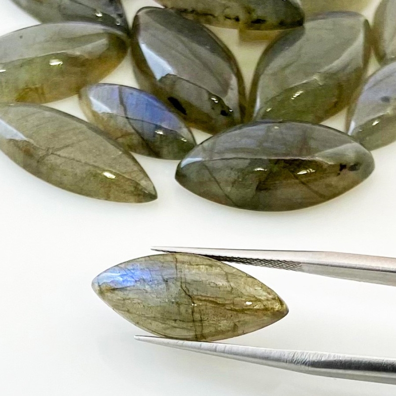 128.35 Carat Labradorite 17x8-28x10m Smooth Marquise Shape AA Grade Cabochons Parcel - Total 14 Pcs.