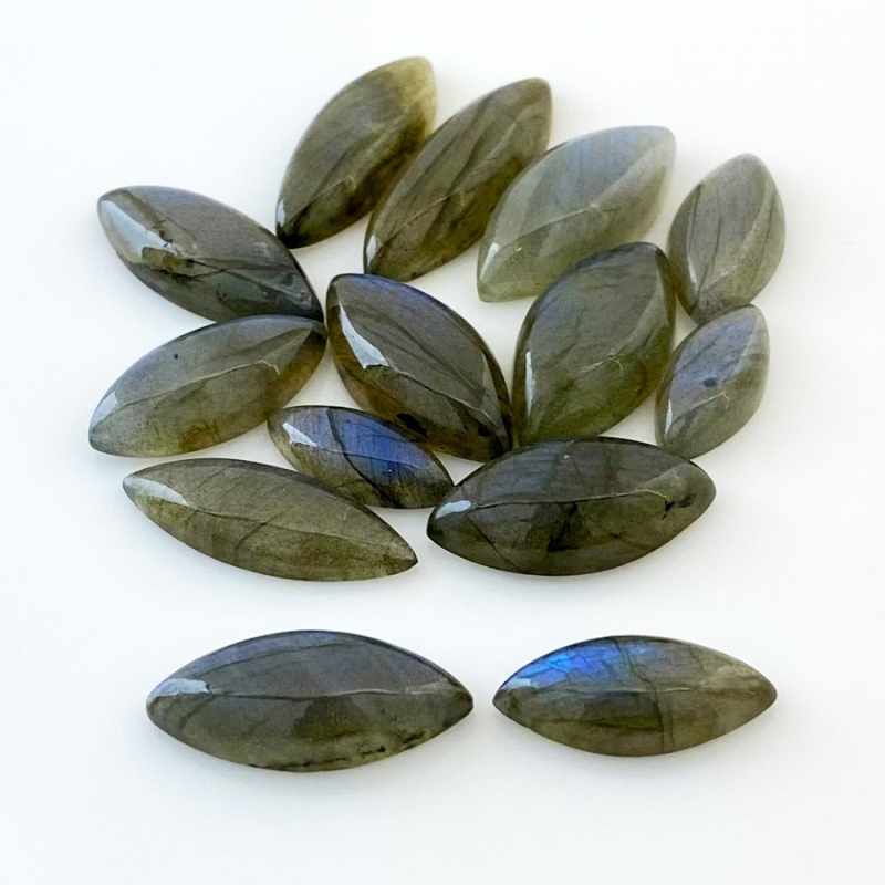 128.35 Carat Labradorite 17x8-28x10m Smooth Marquise Shape AA Grade Cabochons Parcel - Total 14 Pcs.