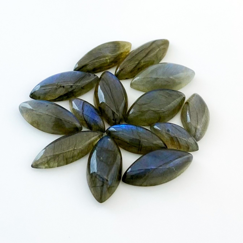 128.35 Carat Labradorite 17x8-28x10m Smooth Marquise Shape AA Grade Cabochons Parcel - Total 14 Pcs.