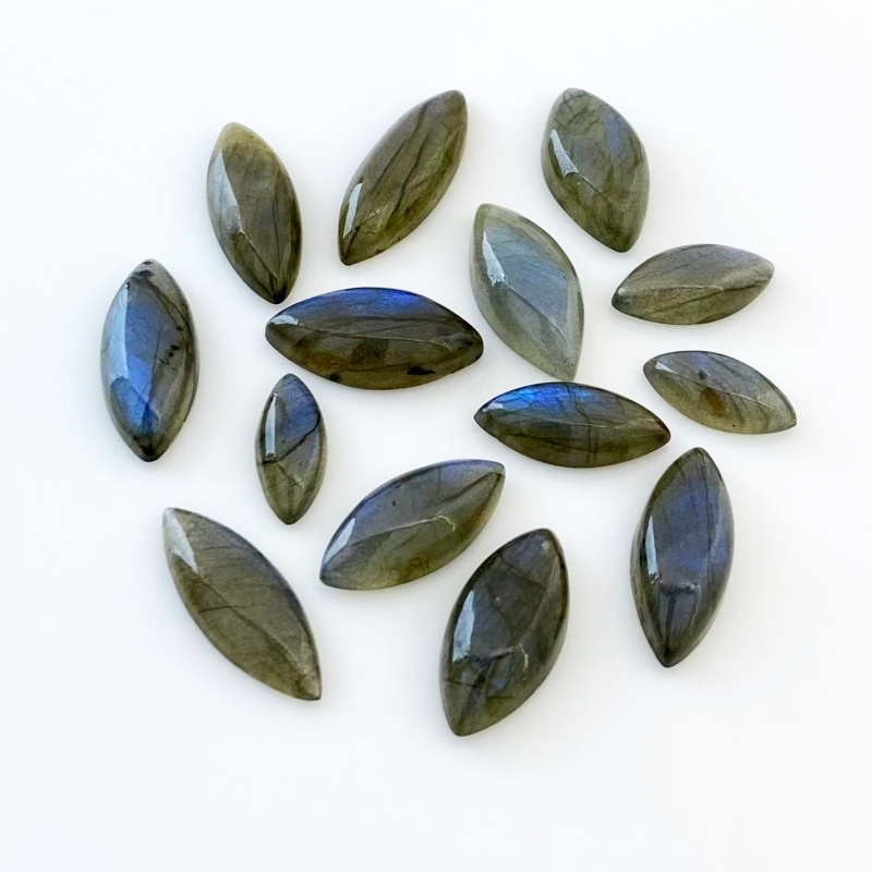 128.35 Carat Labradorite 17x8-28x10m Smooth Marquise Shape AA Grade Cabochons Parcel - Total 14 Pcs.