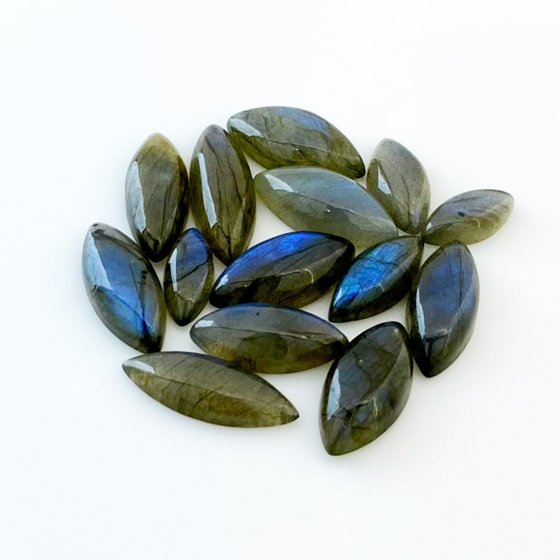 128.35 Carat Labradorite 17x8-28x10m Smooth Marquise Shape AA Grade Cabochons Parcel - Total 14 Pcs.