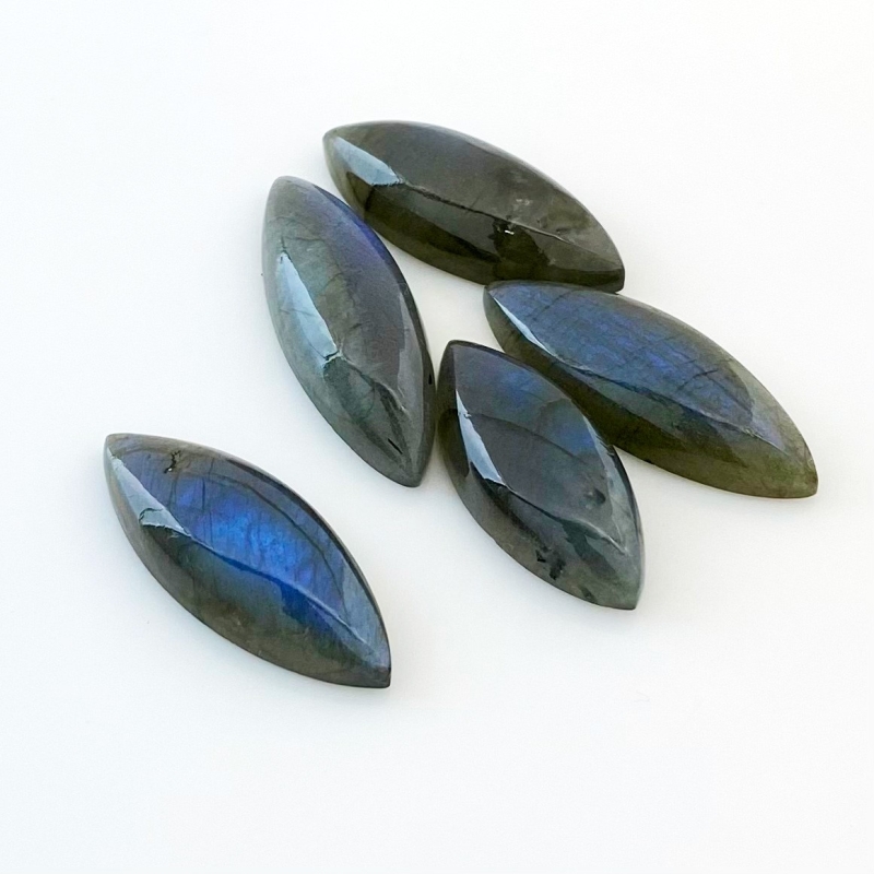 106.15 Carat Labradorite 28x13-35x12mm Smooth Marquise Shape AA Grade Cabochons Parcel - Total 5 Pcs.