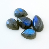 91.5 Carat Labradorite 19x14-26x15mm Smooth Pear Shape AA Grade Cabochons Parcel - Total 5 Pcs.
