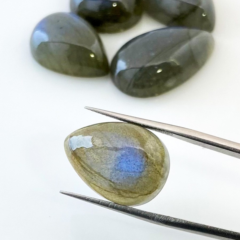 91.5 Carat Labradorite 19x14-26x15mm Smooth Pear Shape AA Grade Cabochons Parcel - Total 5 Pcs.