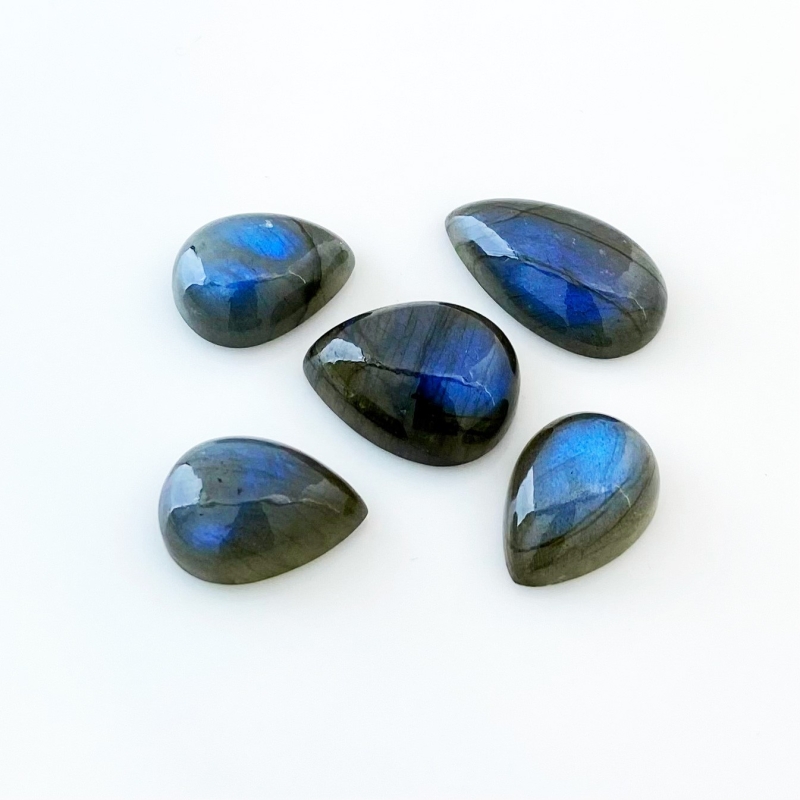 91.5 Carat Labradorite 19x14-26x15mm Smooth Pear Shape AA Grade Cabochons Parcel - Total 5 Pcs.