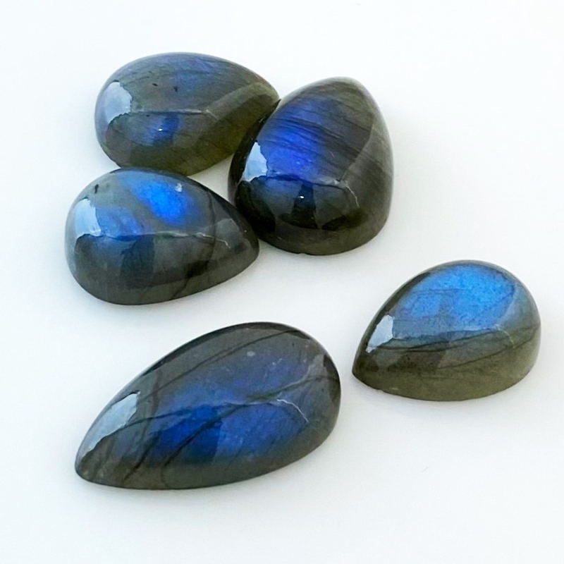 91.5 Carat Labradorite 19x14-26x15mm Smooth Pear Shape AA Grade Cabochons Parcel - Total 5 Pcs.