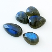 91.5 Carat Labradorite 19x14-26x15mm Smooth Pear Shape AA Grade Cabochons Parcel - Total 5 Pcs.